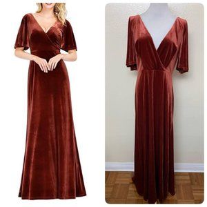 Ever Pretty V-Neck Retro Velvet Dress Gown Garnet